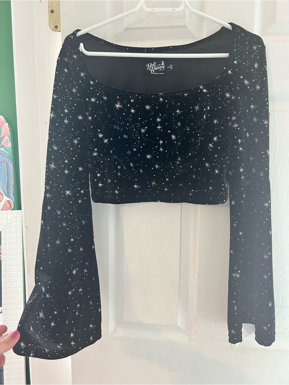 Hell Bunny Black Velvet Star Crop Top